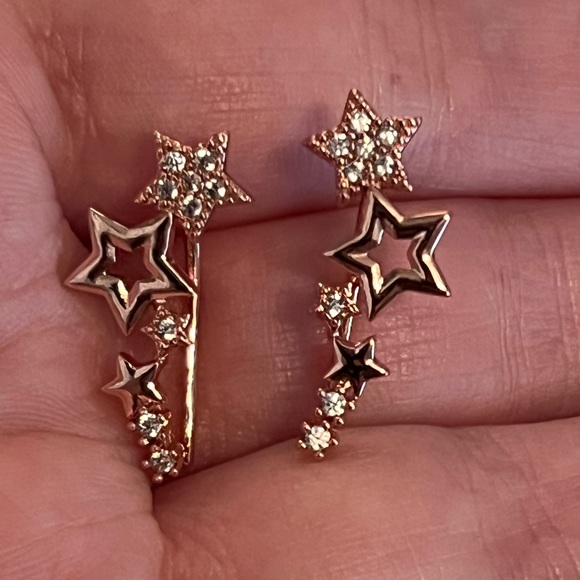 Rose Gold Diamond Star Ear Climbers - Picture 3 of 6